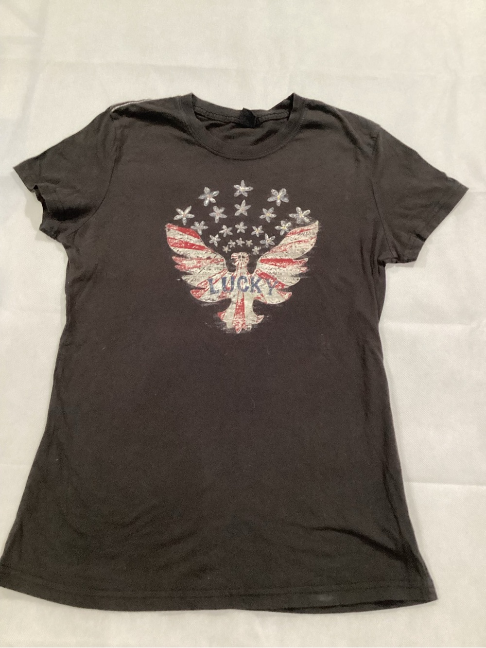LuckyBlack Short Sleeve Crewneck Tee with American Eagle Graphic size small#18